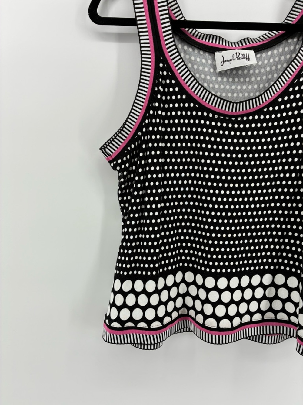 Joseph Ribkoff Black & White Polka Dot Tank Top 3/4 Sleeve Blazer with Pink Trim - Picture 11 of 14